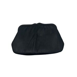 Vintage Black Leather Clutch Purse With Gold Chain Strap & Interior Pocket